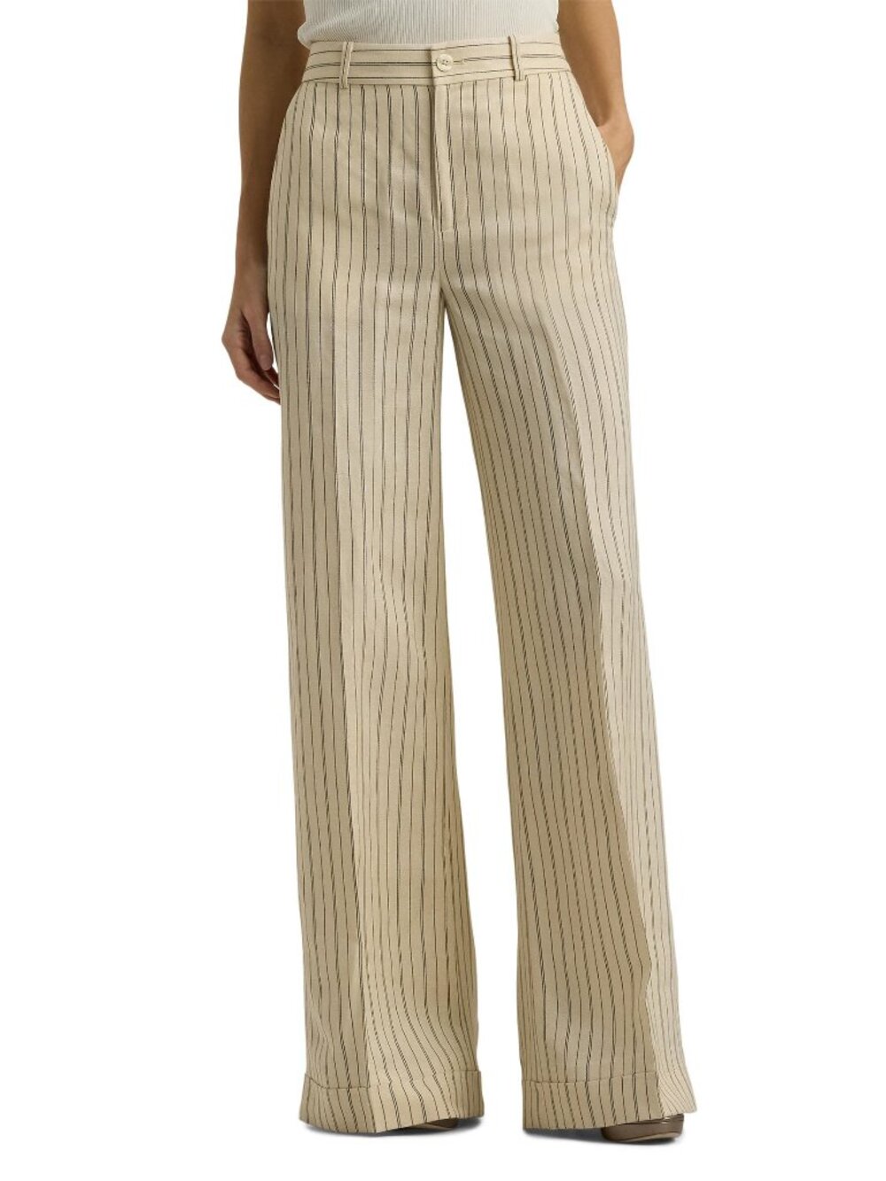 Lauren Ralph Lauren Pinstripe Linen Blend Wide Leg Pants